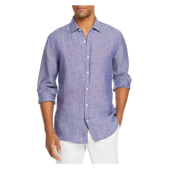 The Men's Store Mens Linen Collared Button-Down Shirt Blue Size XL - Picture 1 of 2